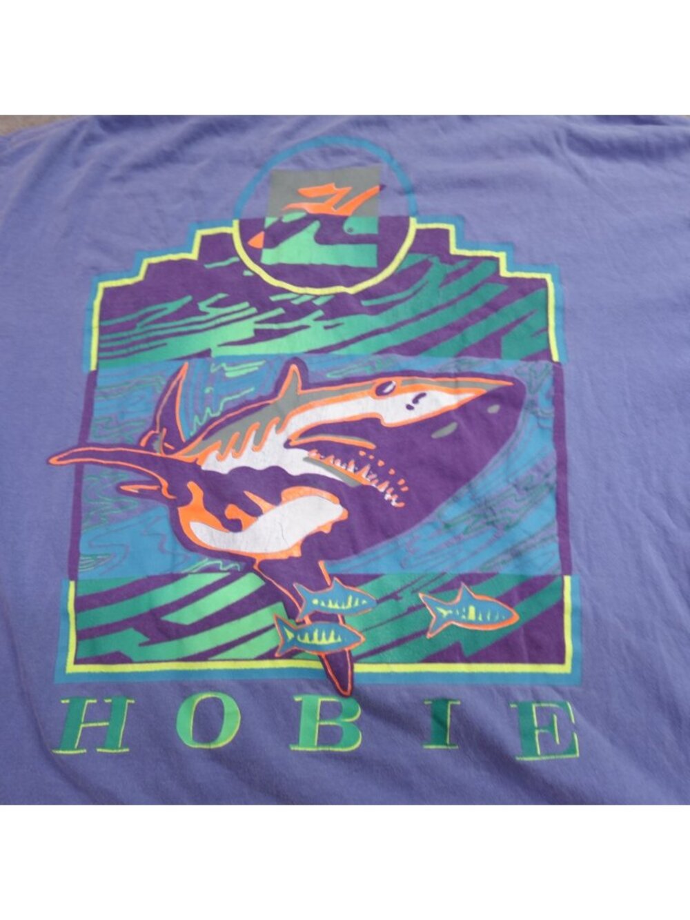 Vintage Hobie Shirt Large Blue Double Sided Neon Shark